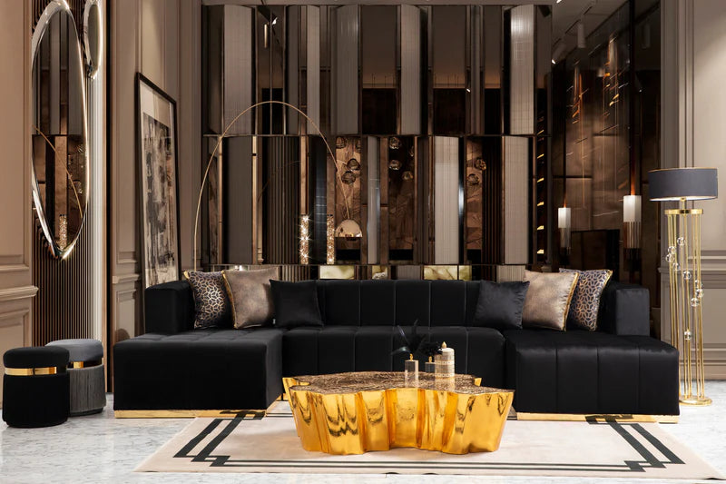 Elisha Black Double Chaise Sectional