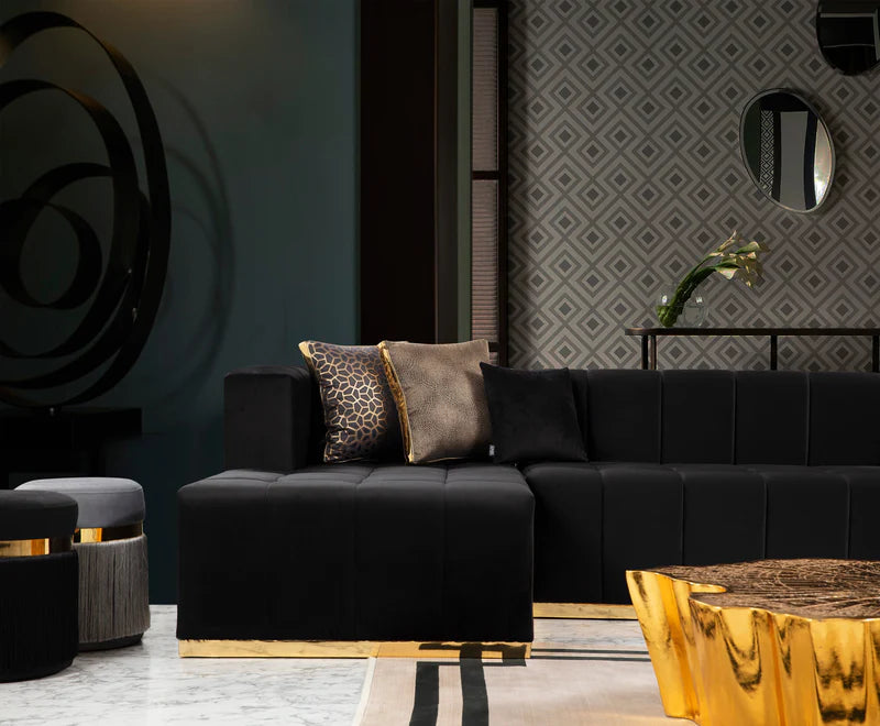 Elisha Black Double Chaise Sectional